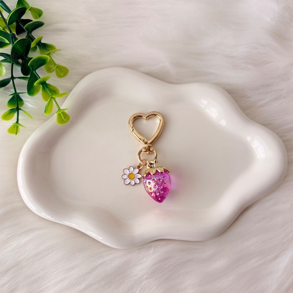 Accessories - Iridescent Strawberry Keychain/ Bag Charm With Heart Clasp And Daisy